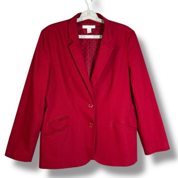 Chico’s Blazer Cotton Blend Button Close Kick Pleat Pockets Red Chico/2 Large 12 - Picture 1 of 16